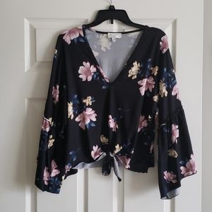 Lavender Field Cropped Bell Sleeve Top Medium